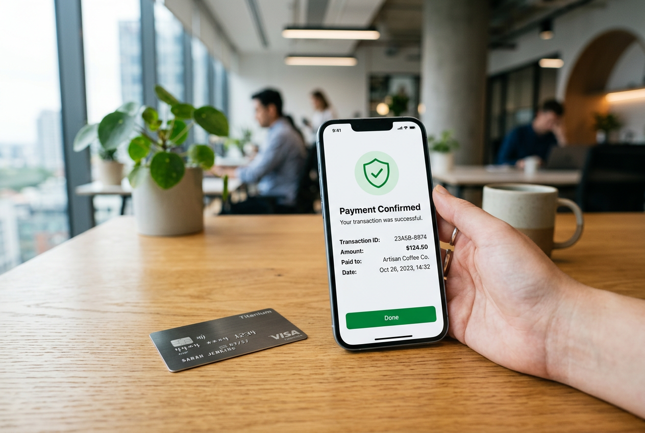Secure payment confirmation on a smartphone with a banking card nearby